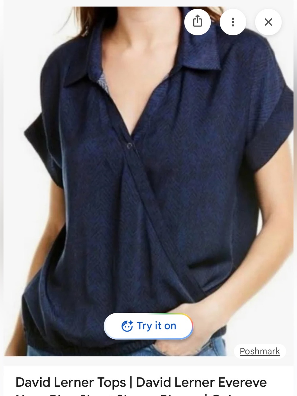 David Lerner x Evereve Navy Short-Sleeve faux Wrap Blouse
